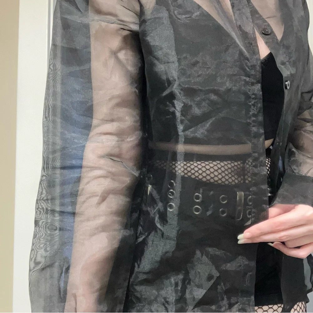 NEW BEAUTIFUL RARE GOTH BLACK MESH BUTTON UP TOP - Picture 13 of 16